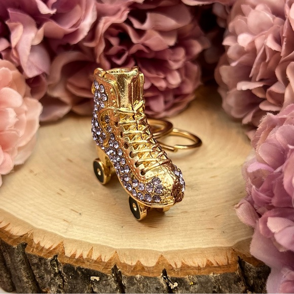 Purple and Gold Crystal Roller Skate Keychain Charm - Picture 6 of 16